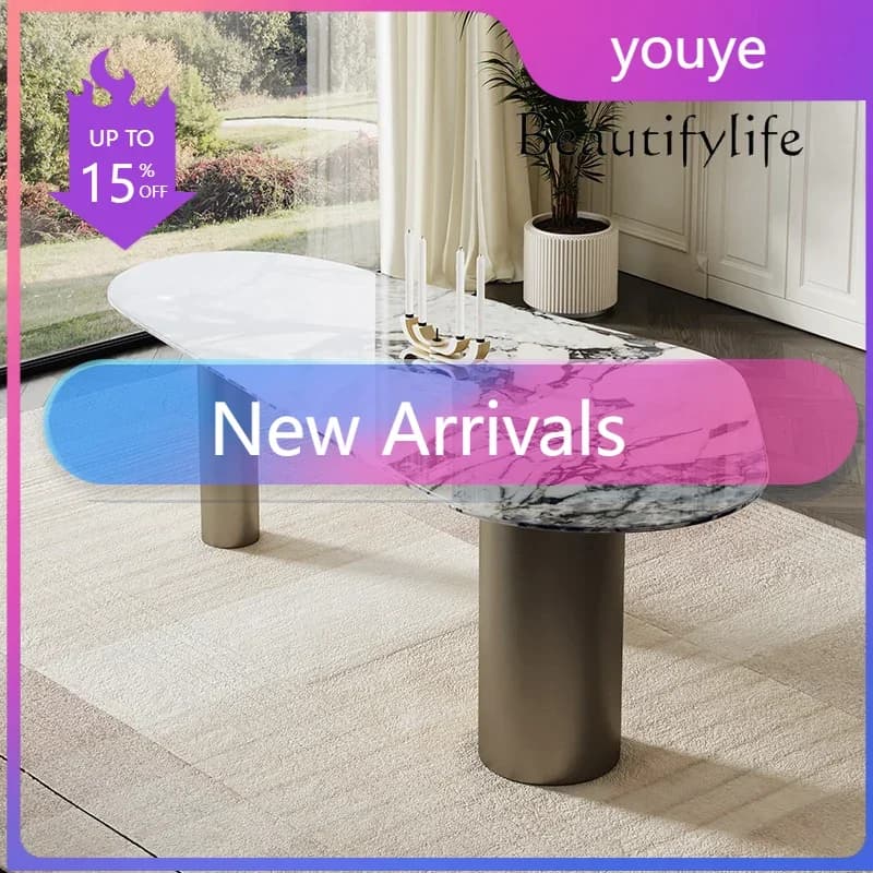 N36 Unique Luxury Table Kitchen Modern Centerpiece Italian White Marble Dining Table Stone Oval Design Mesa Plegable Furniture