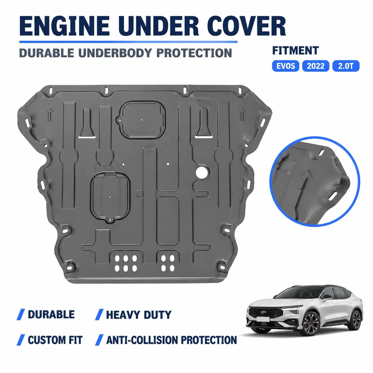 Custom Fit Under Engine Shield For Ford EVOS 2022 2.0T Heavy Duty Anti Collision Road Debris Defense Anti Collision Design