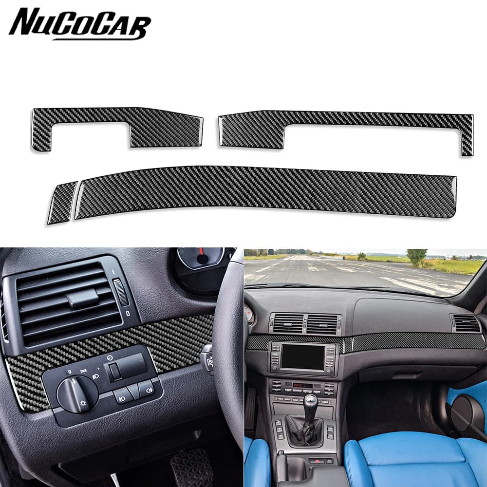 For BMW E46 1998-2005 Carbon Fiber Instrument Central Center Panel Trim Strip Car Interior Accessories Decorative Stickers