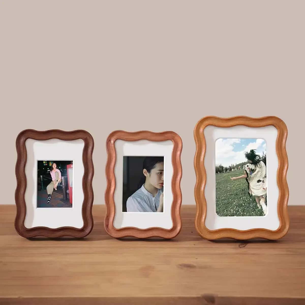 High-grade 10in A4 Frame Photos Solid Wood Wave Cartoon Kids Picture Frame Walnut Teak Wedding  Tabletop Display Home Decor Gift