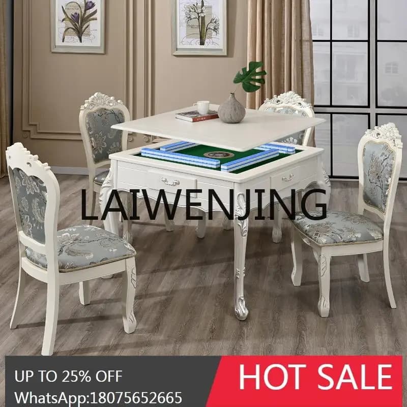 RWJ Solid Wood Mahjong Machine Automatic Dining Table with Chair Electric Mahjong Table Machine Linen