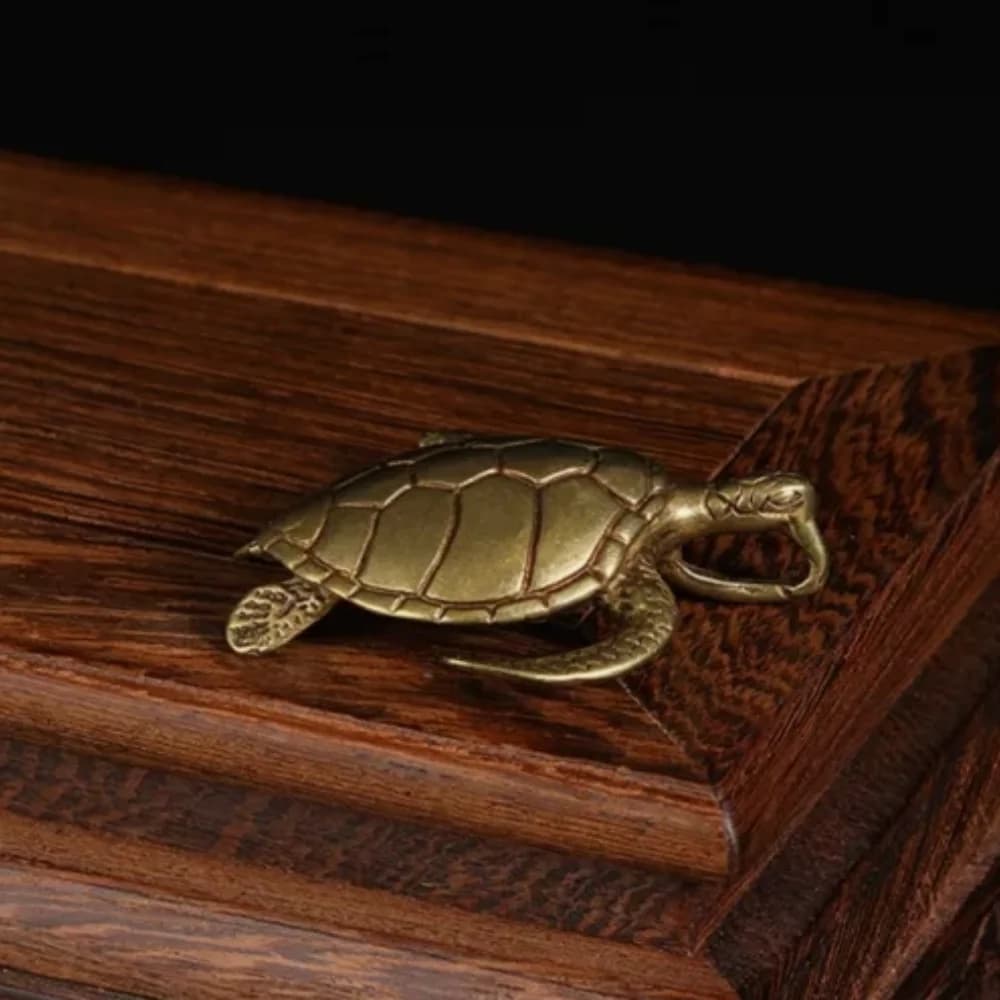 Solid Brass Sea Turtle Figurine Small Statue Home Ornament Collectibles