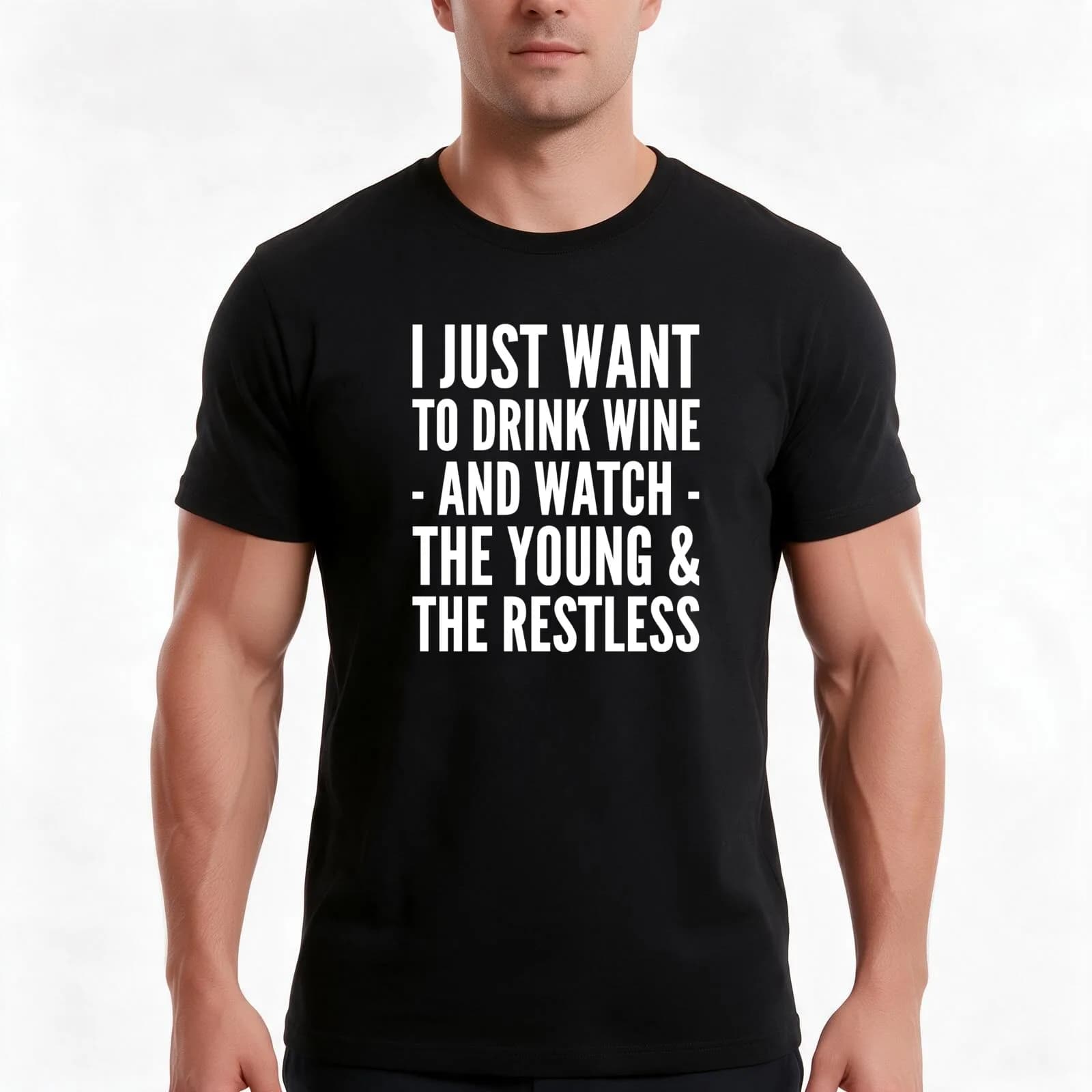 I just want to drink wine and watch the young and the restless T-Shirt, Summer Casual Cotton Tee, Oversized Streetwear Tops