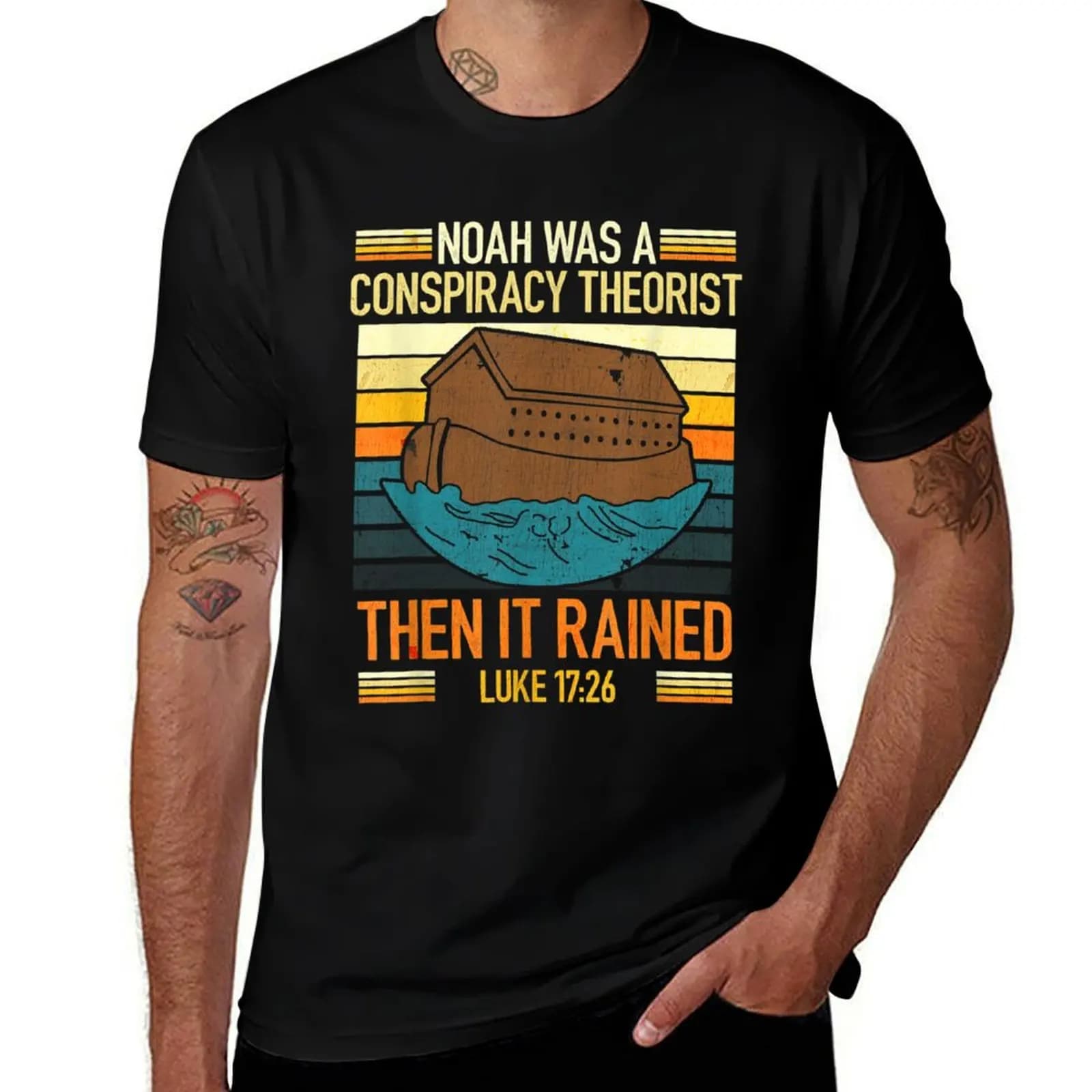 Vintage Retro-Noah Was A Conspiracy Theorist Then It Rained T-Shirt Holiday Party Tee Shirt T-Shirt