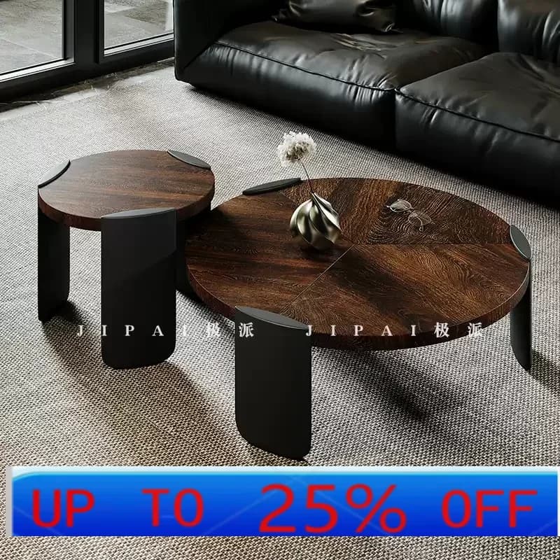 LHH medieval solid wood round coffee table living room home new light luxury minimalist side table