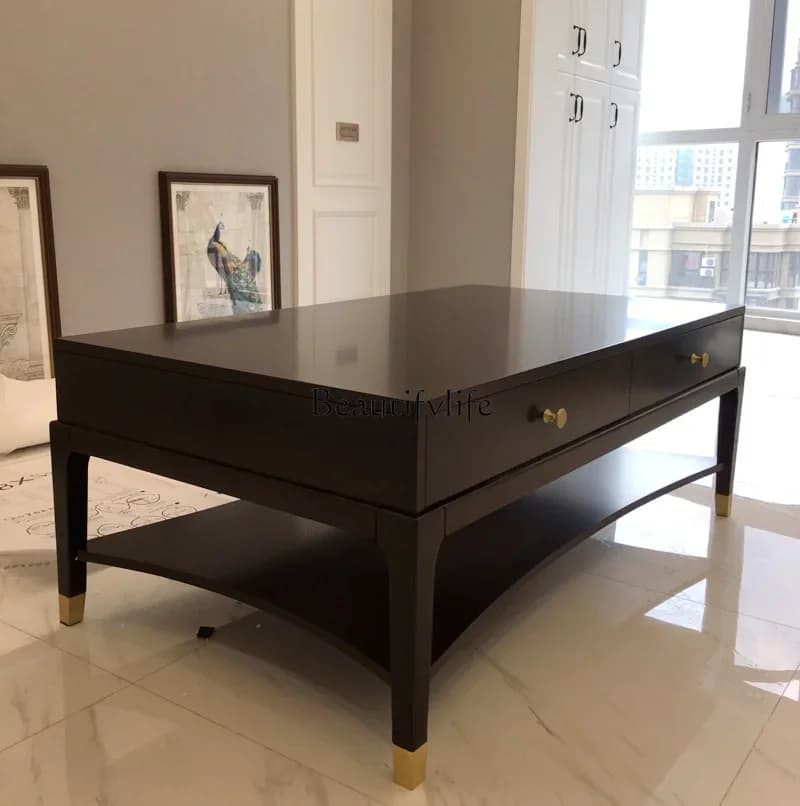 FG26-*New Chinese villa light luxury solid wood coffee table American neoclassical long coffee table