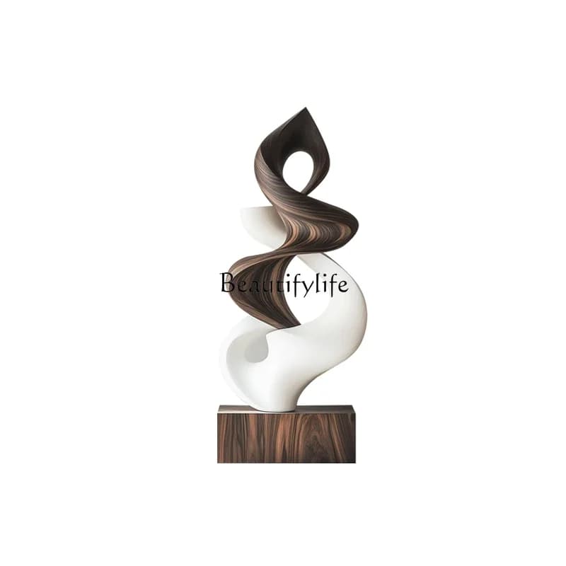 Abstract solid wood sculpture ornaments Hotel porch ornaments Contrasting wood carving artworks