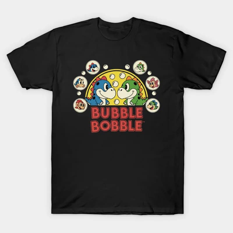 Retro Pixels Game Bubble Bobble Gift T-shirt for Arcade Gamer 0810 Cute Cartoon Dinosaurs  Graphic Clothes All Size Tops S-6XL