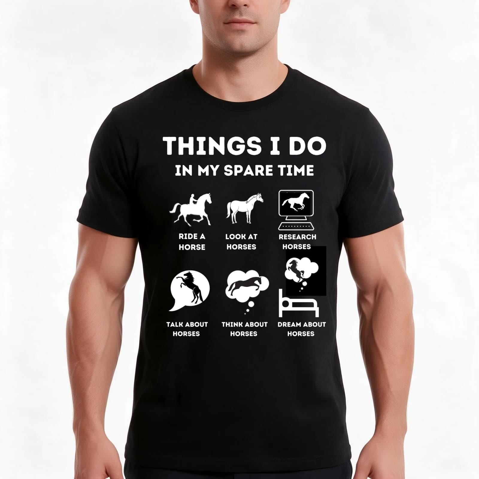 Things I Do In My Spare Time funny horse lovers gift T-Shirt, Summer Casual Cotton Tee, Oversized Streetwear Tops, 100% Cotton