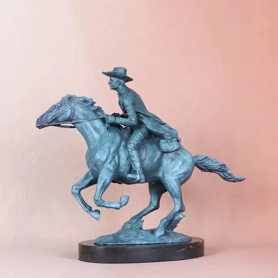 Bronze Western Cowboy Statue Replica Remington Signed Sculpture Collectible Figurine Home Decor Large