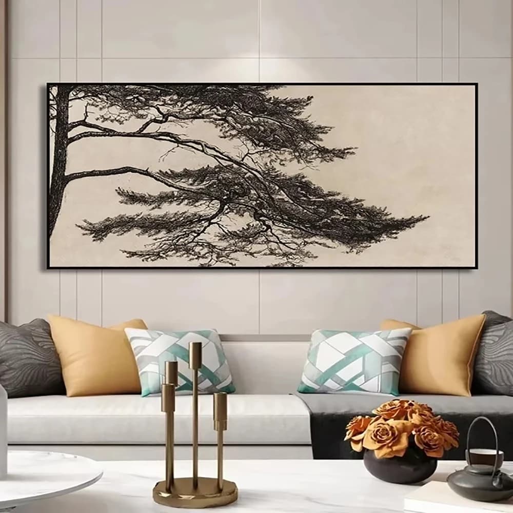 Antique Pine Tree Rustic Nature Landscape Canvas Painting Minimalist Retro Pine Branch Poster Prints Wall Art Picture Home Decor