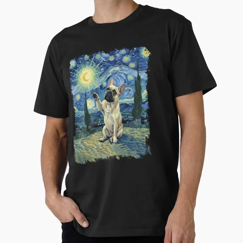 French bulldog in the nigth with star Graphic T-shirt Unisex Short Sleeve Tee Dog Lovers Gift for Pet Lovers