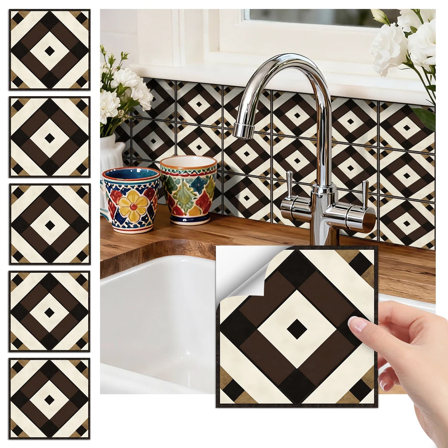 Stickers muraux bohème tuiles autocollantes décoration murale, cuisine, résistant à l'usure, décoration intérieure 36 pièces