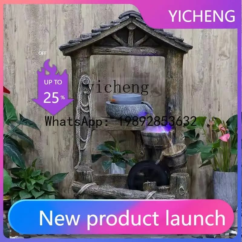 A31- Flowing Water Fountain Wealth-Attracting Feng Shui Wheel Outdoor Garden Landscape Fake Decoration Ornament