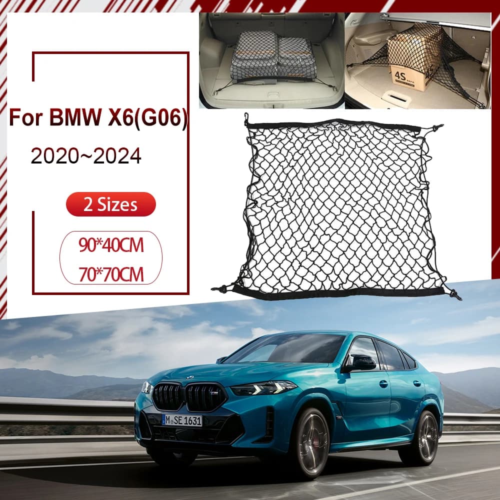 Car Rear Trunk Net Fit For BMW X6 G06 2020 2021 2022 2023 2024 Nylon Luggage Boot Organizer Storage Bag Elastic Auto Accessories