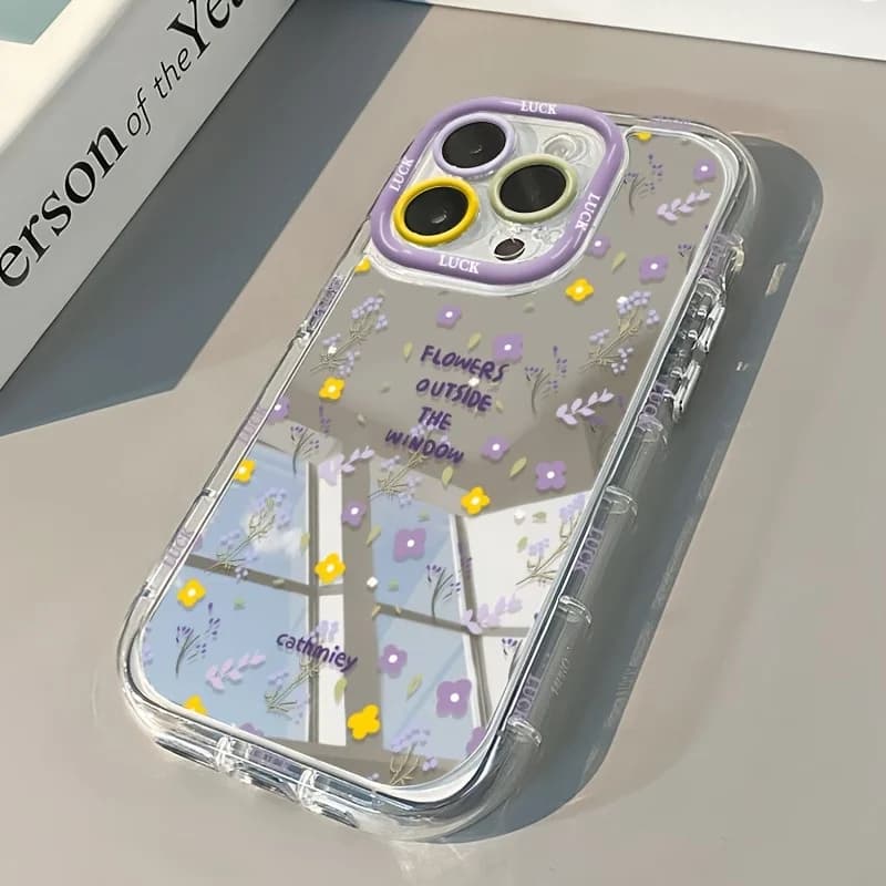 Colored Flowers Pattern Mirror Phone Case For iPhone 11 12 13 14 15 16 17 Pro Max 7 8 Plus XR X XS 16E 17E Shockproof Back Cover