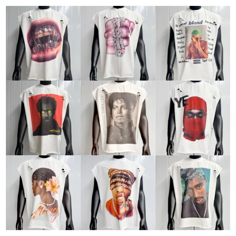 Trendy Multi-Style Vintage Summer Tank Top High Street Men's Women's Cotton Crew Neck Casual Loose Tops