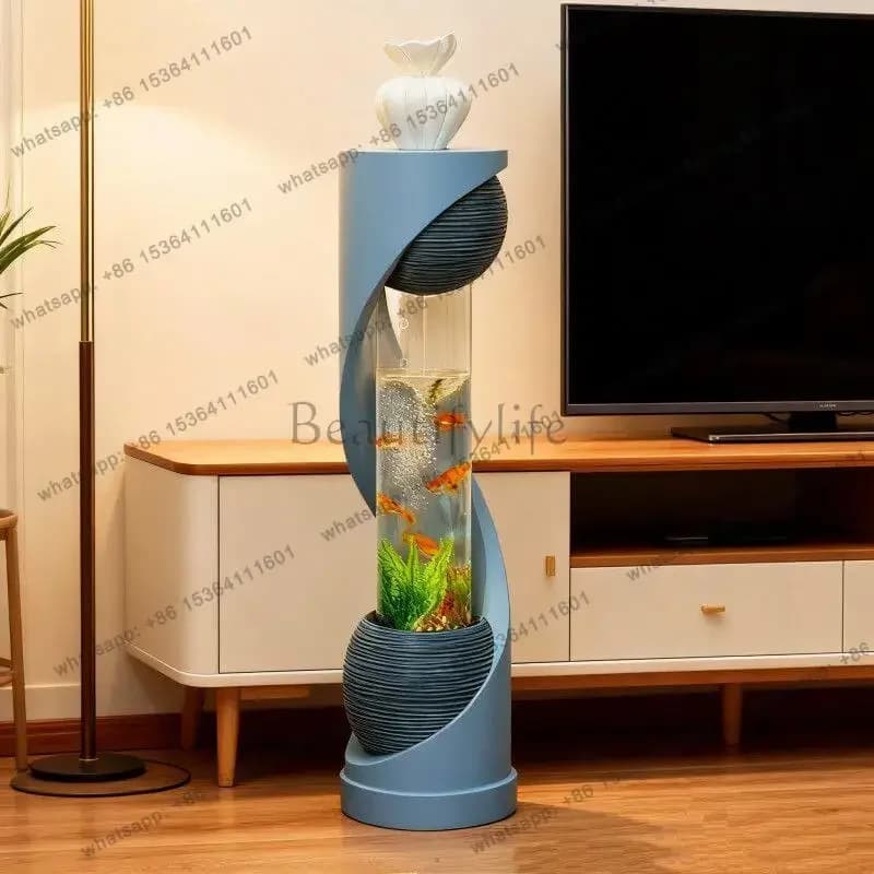 FG10Creative flowing water fish tank floor-to-ceiling TV cabinet circulating water curtain wall office lucky fish decoration