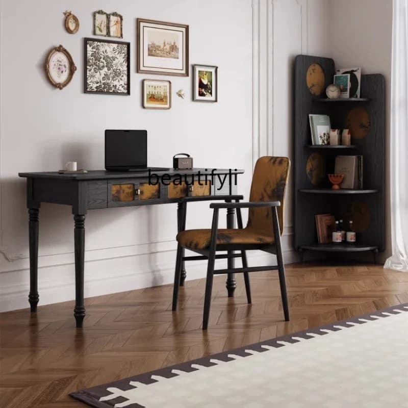 Medieval style solid wood desk household bedroom retro storage dresser writing table