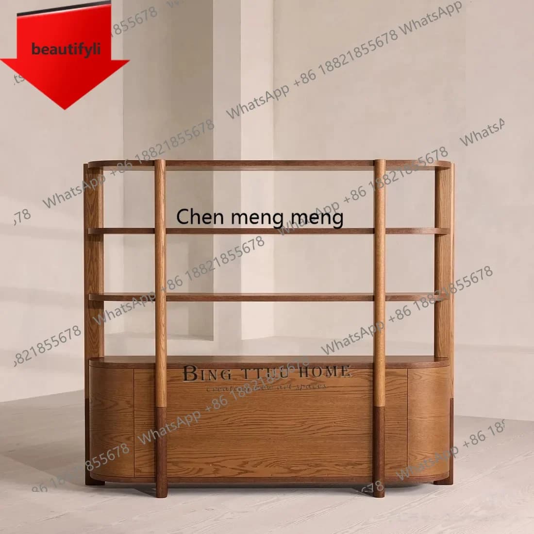 Q181  Designer Creative Carved Solid Wood Bookshelf Living Room Home Retro Wabi-Sabi Style Conference Room Cabinet Display Cabin