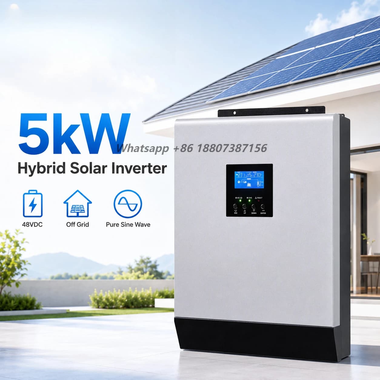 Off Grid Hybrid Solar Inverter 5kW 48VDC Parallel Function Pure Sine Wave for Residential Power Storage Backup System Use