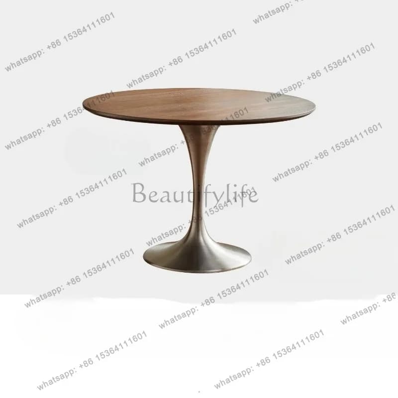 YJ Nordic Round Table Simple Antique Retro Designer Ash Wood Table Top and Stainless Steel Legs Dining Room Furniture