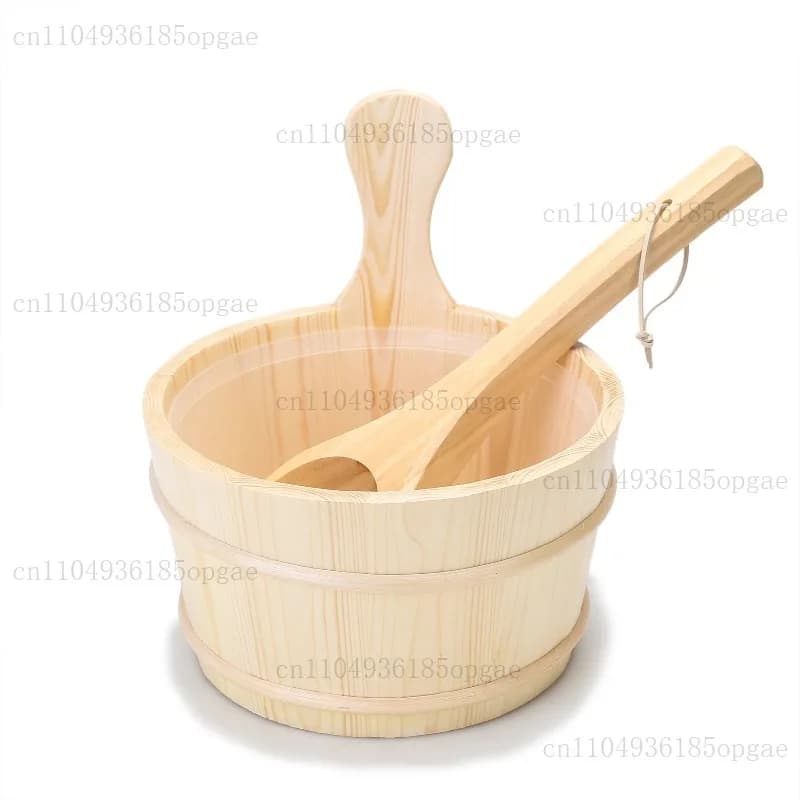 Small Wooden Bucket Spoon Watering n Basin Long Spoon Portable  Bucket