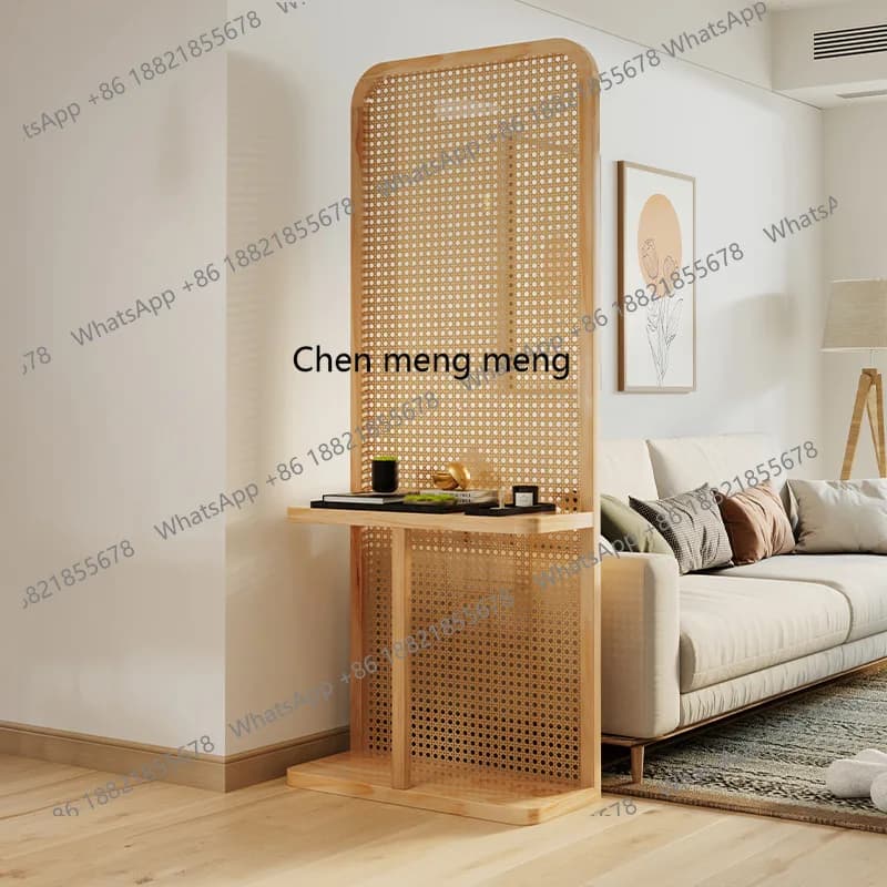 French retro solid wood rattan screen partition block entry front door porch rack