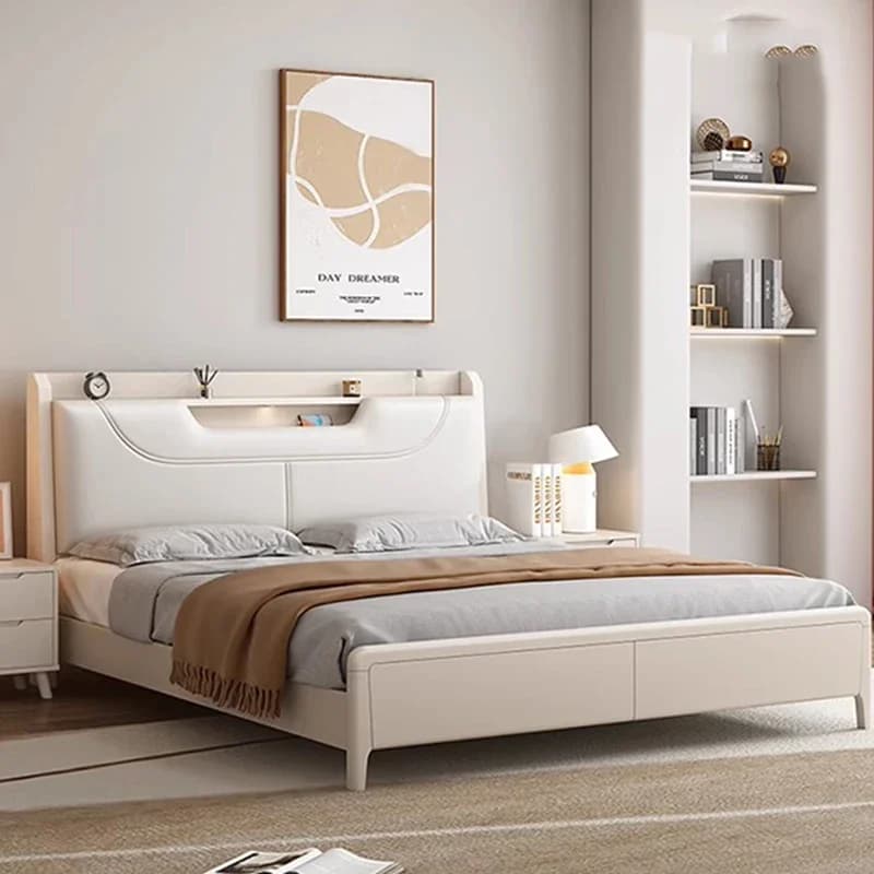 #*a forLight Bedroom Bed Designer Simple Large Modern Wooden White Bed Luxury Storage Design Muebles Para Dormitorio Nordic Furn