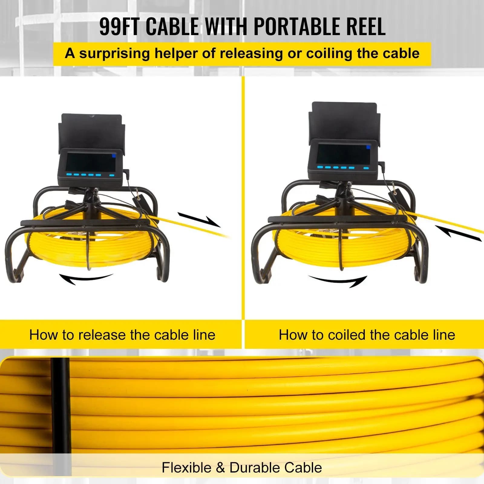 【2026】4.3\" LED Lights Waterproof IP68 DVR Function 98.4ft/30m Industrial  for Home Wall Duct Drain Pipe Inspection