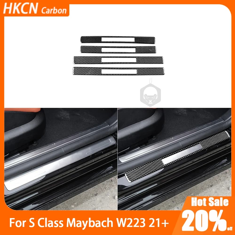 For Maybach S Class W223 Carbon Fiber Car Accessories Outer Door Sill Threshold Panel Interior Cover Trim Modified Sticker