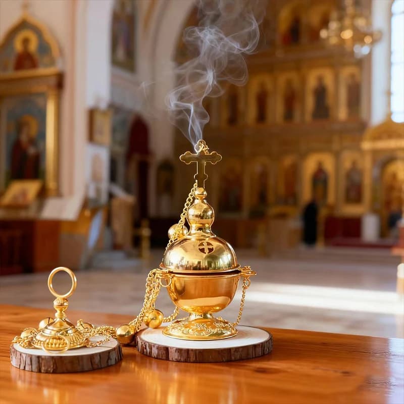Simple Cross Pattern Holy Statue Relief Eastern Orthodox Religious Artifact Aesthetics Gilded Candlestick Prayer Faith Exquisite