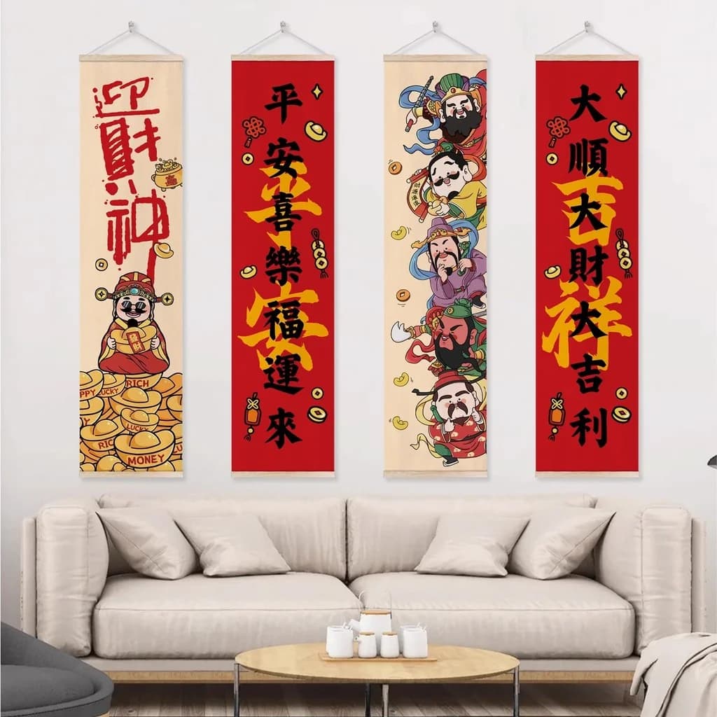Wall Art for Living Room Bedroom,Chinese Traditional Meticulous Painting,Posters and Printing,Fixed Wooden Hanging Scroll