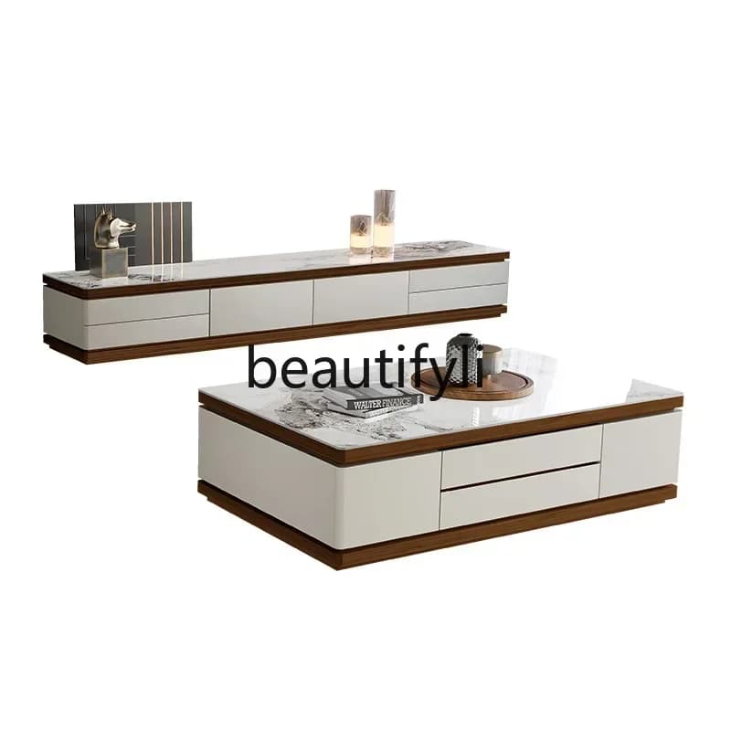 SS S7486 Square cream wind rock board coffee table TV cabinet antique new tea table in the living room