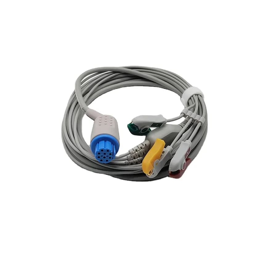 ECG Cable,3 Leads, 12ft,snap/clip