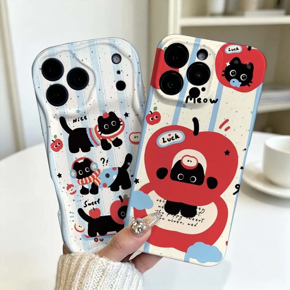 Simple Lucky Black Cat Apple Phone Case For iPhone 18 17 16 15 14 13 12 11 Pro Max Plus Feilini Hard Case Wave Oil Soft Case