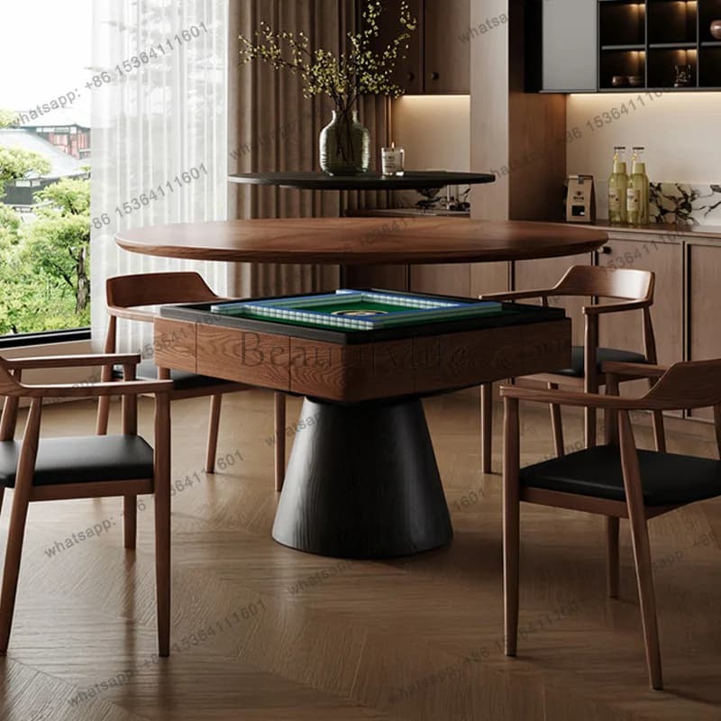 yj9 1.3 meters dining table mahjong table dual-purpose integrated solid wood automatic mahjong machine medium ancient style