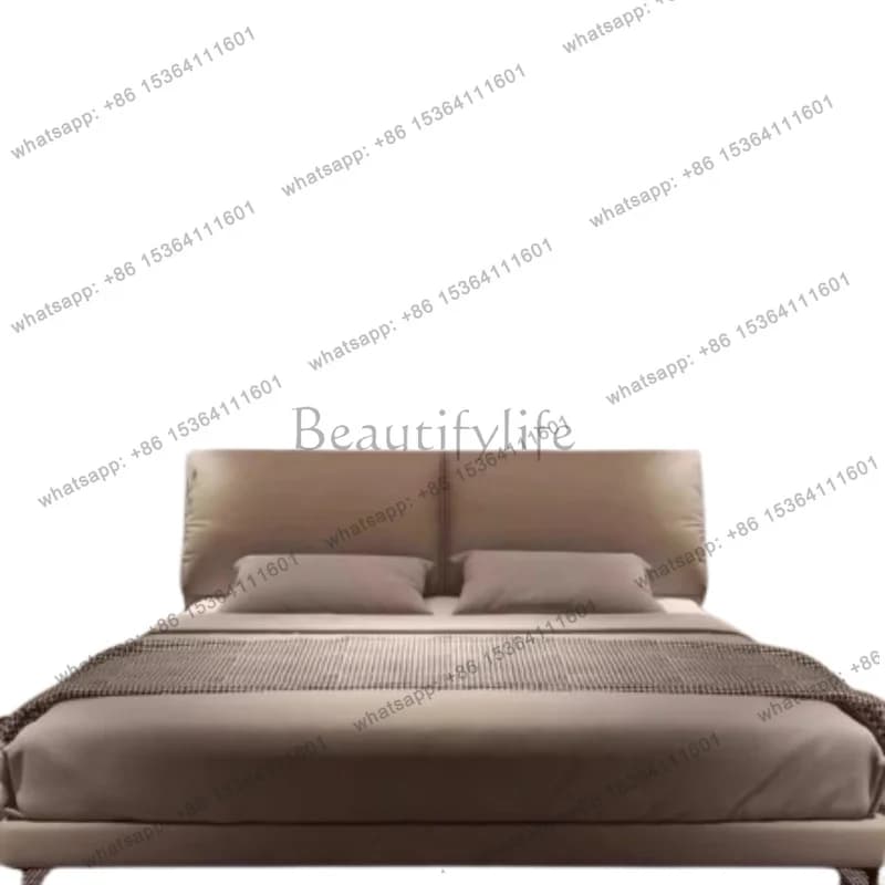 Brown Base Mattress Double Bed Leather Minimalist Modern Storage Double Bed Frame Luxury High Cama Matrimonial