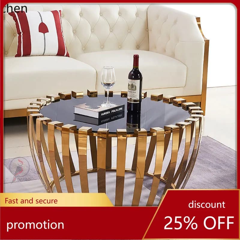 YFY European Style Living Room Round Coffee Table i Stainless Steel Marble Full Set Simple Metal Coffee Table