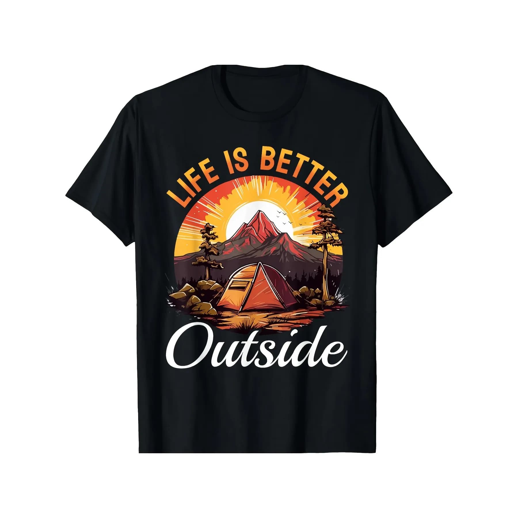 Life Is Better Outside Camping Graphic Tee Soft Breathable Cotton T-Shirt for Daily Wear