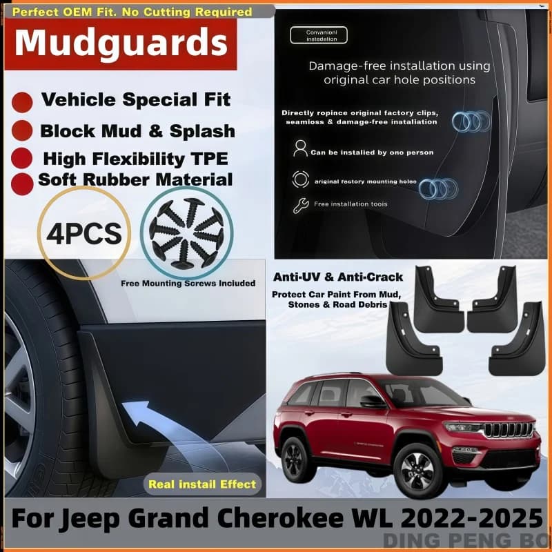 4Pcs Mud Flaps Splash Guards For Jeep Grand Cherokee WL 2022-2025 Front Rear Fender Mudguards Auto Styling Car Accessories