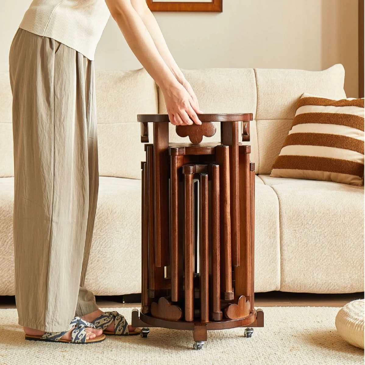 Creative Wooden Dining Stools Stackable Living Room Chairs & Coffee Table Stools for Home Furniture Chair Set