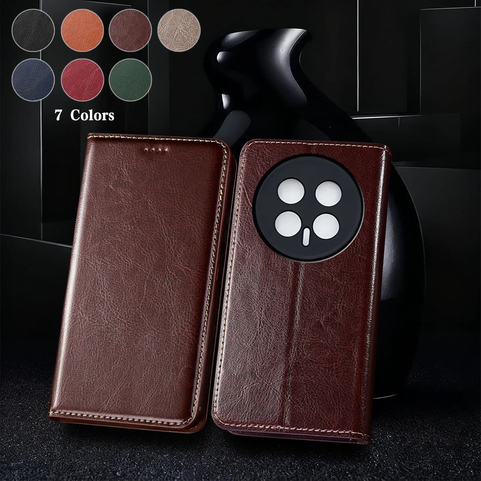 Genuine Leather Phone Case For Honor Magic 5 6 7 8 Pro Lite Crazy Horse Pattern Of Wallet Flip Cover Case Cowhide Scratch-Proof