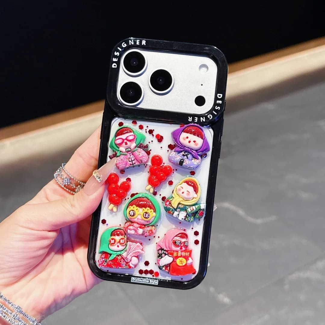 Distinctive Abstract Funny Cute Girls Phone Case For iPhone 16 15 14 13 17 Pro Max Air 14 15 16 Plus Stereoscopic Cartoon Cover