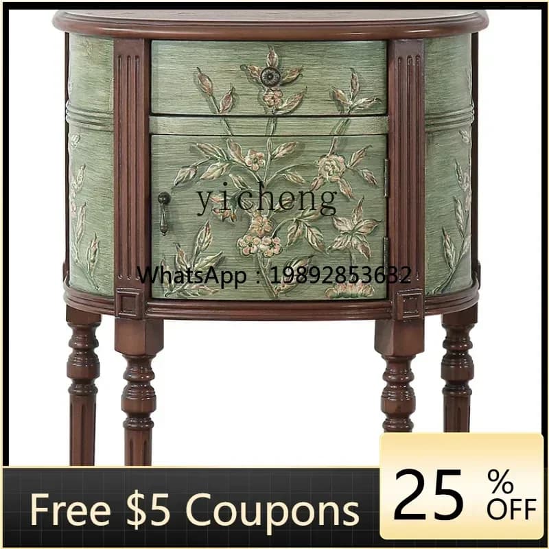 WW Semicircular Entrance Cabinet Painted Entry Cabinet Decorative Cabinet Mediterranean Solid Wood Feet Small Entrance Table