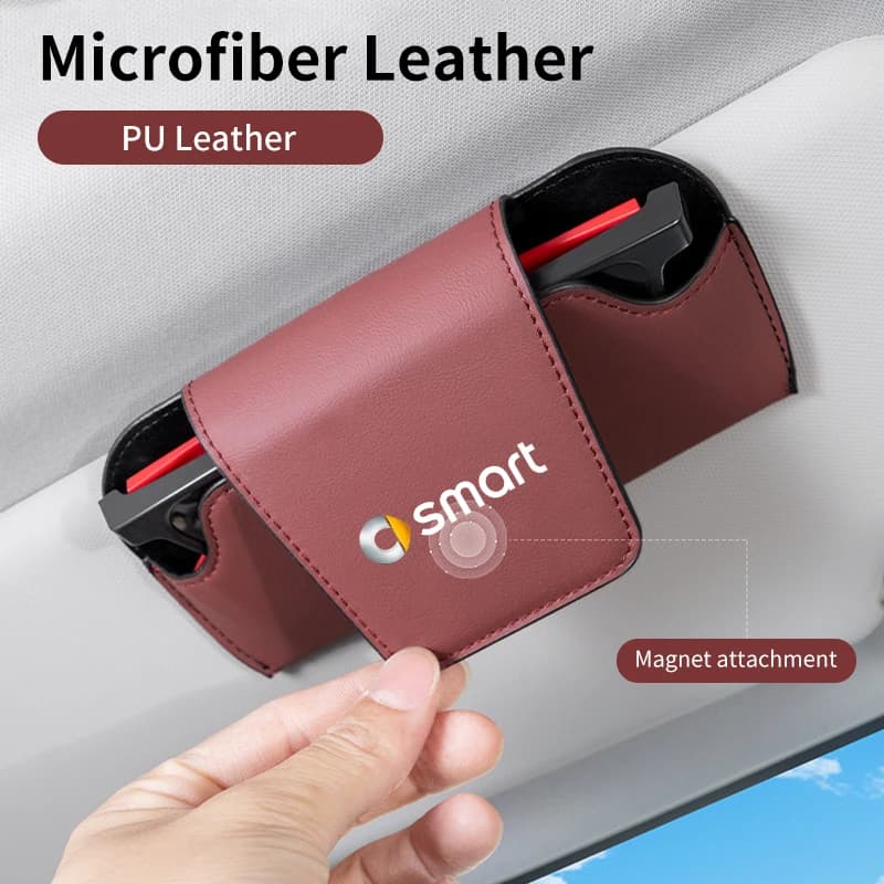 Universal Car Sun Visor Leather Sunglasses Case Organizer For Smart Fortwo Forfour 451 453 450 452 Roadster Coupe Crossblade