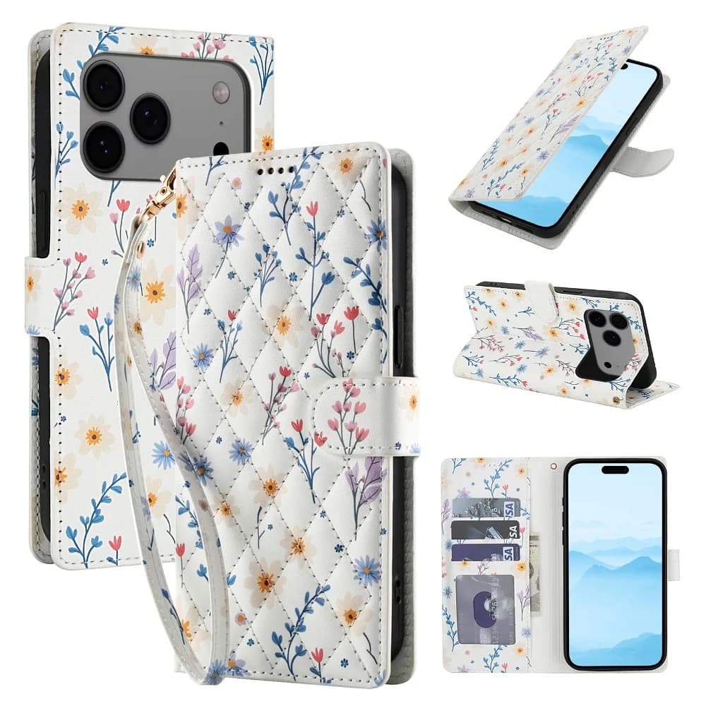 Colorful Flowers Magnetic Flip Phone Cover for Samsung Galaxy S22 S23 FE  S24 Plus S25 Ultra with Wrist Strap