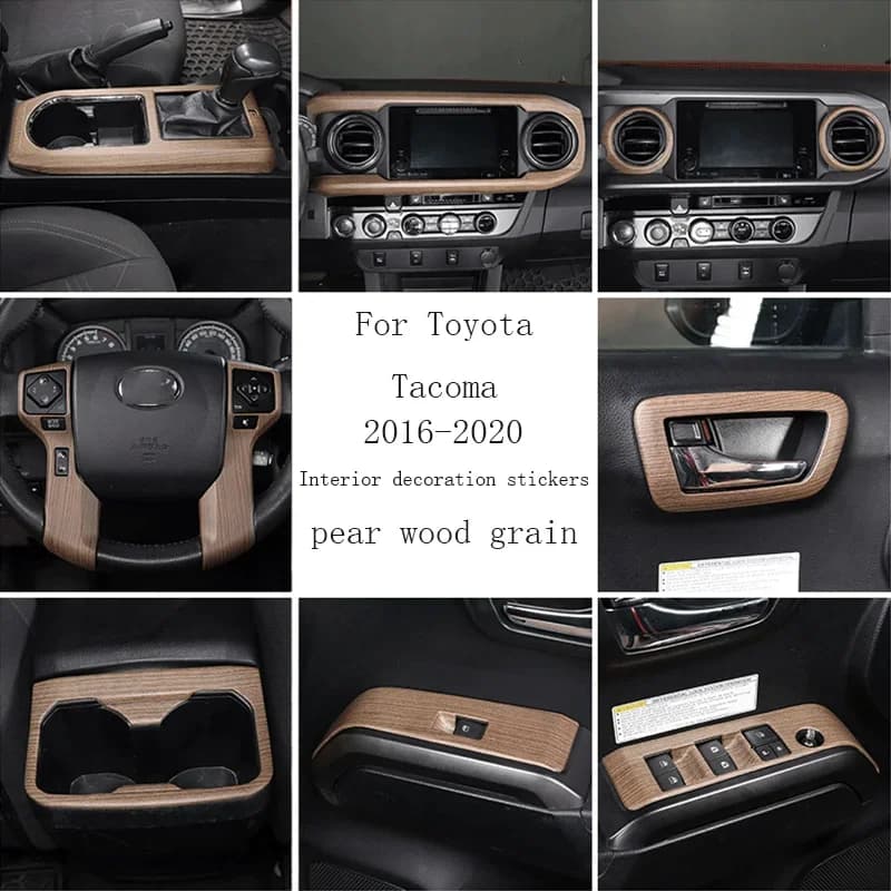 For 2016-2020 Toyota Tacoma ABS pear wood car steering wheel button frame glass lift switch frame sticker interior accessories