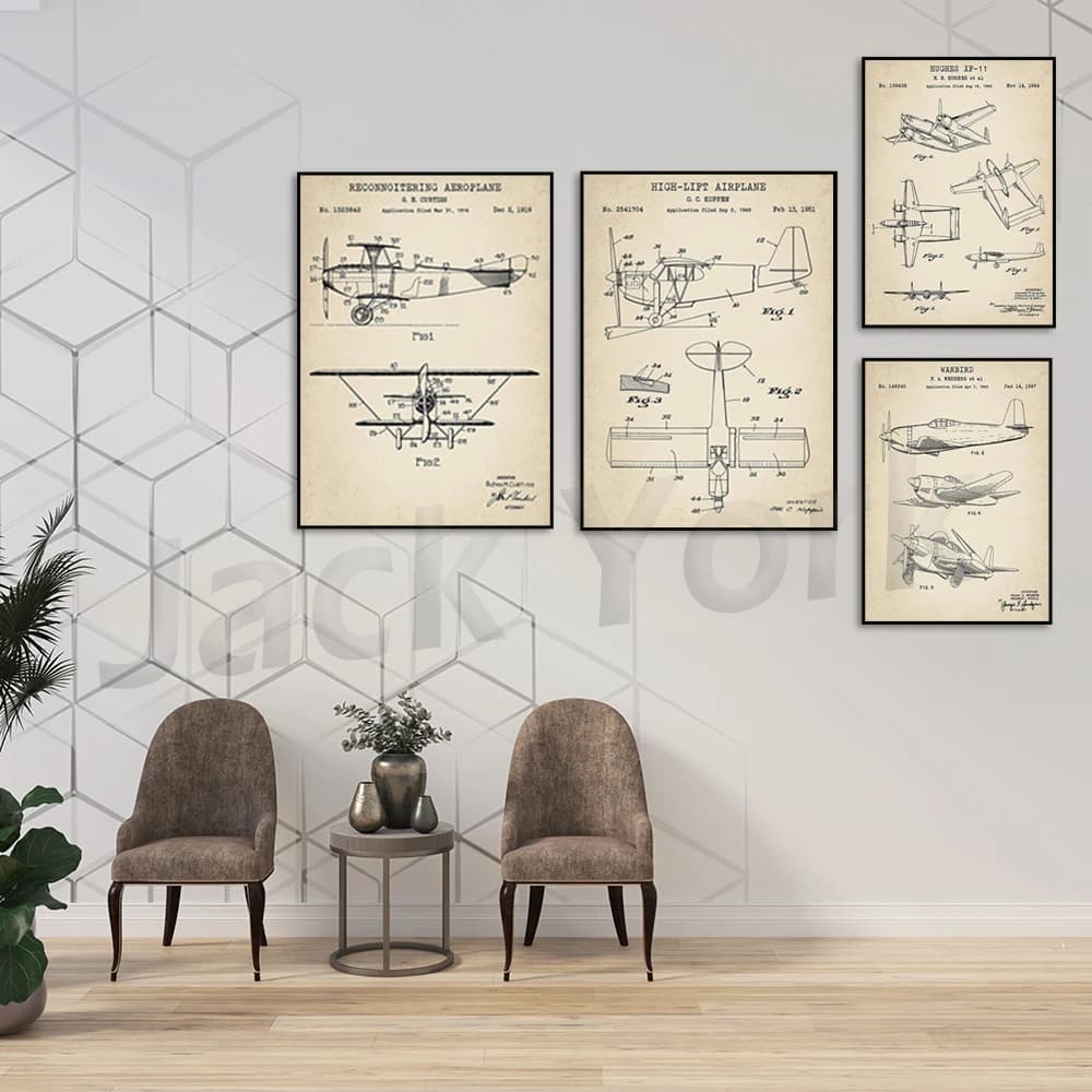 Airplane Patent Print. Vintage Airplane Wall Art. Nursery Poster. Man Cave Art. Airplane Diagram. Gift For Pilot.