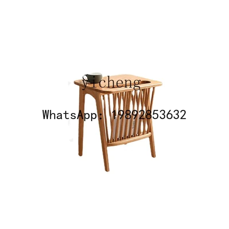 LYY Nordic Solid Wood Side Table Corner Table Books and Newspapers Living Room Small Coffee Table Storage Rack